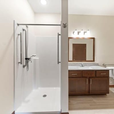 Modern bathroom in a senior living residence