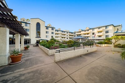 Exterior view of the facility's courtyard and building