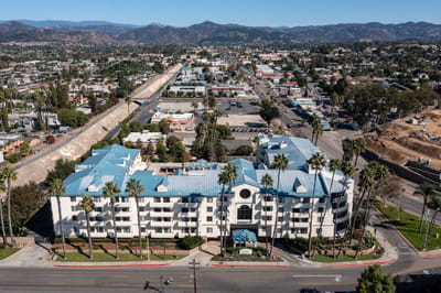 Aerial view of Westmont of Escondido facility with mountains in the background