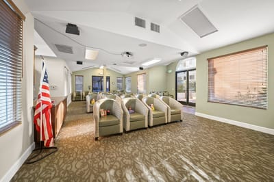 Interior view of a common area with seating