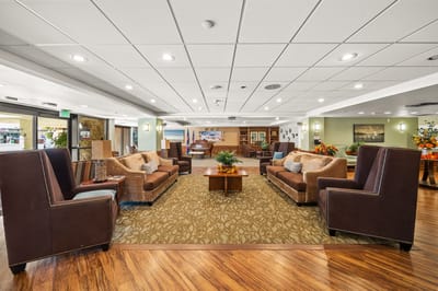 Common area with seating in a senior living facility