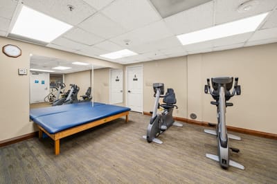 Interior gym area with exercise equipment
