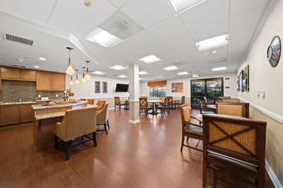 Interior common area with seating and kitchen
