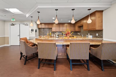 Warm and inviting kitchen area with seating