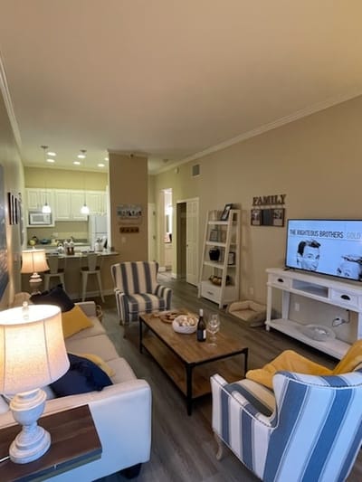 Interior view of a cozy living area with seating and decor