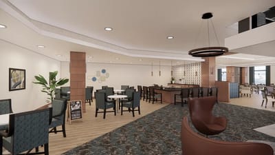 Interior dining area with seating and tables