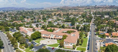 Aerial view of the Bayshire Yorba Linda facility and surroundings
