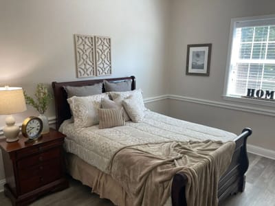 Cozy bedroom setup in a senior living facility