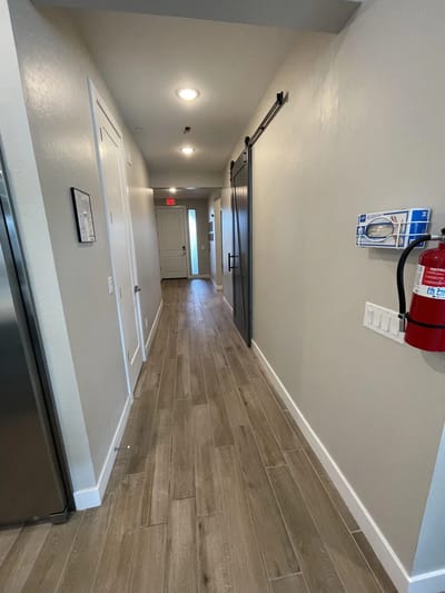 Interior hallway of an assisted living facility