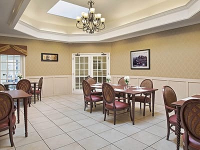 Interior dining room with tables and chairs
