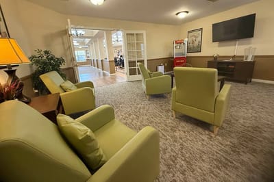 Interior view of a common area with seating