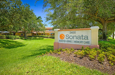 Entrance sign of Sonata Assisted Living facility