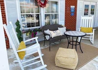 Cozy seating area with rocking chairs and a table