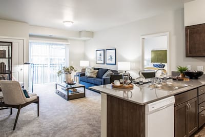 Stylish living room setup in a resident unit