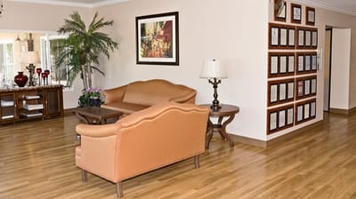 Bright common area with seating and decor