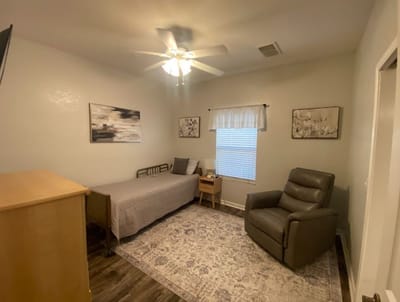 Cozy interior view of a private resident room