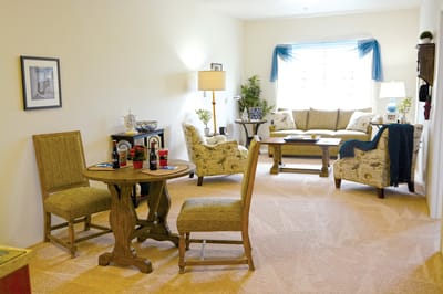 Cozy living room setting with dining area and furniture