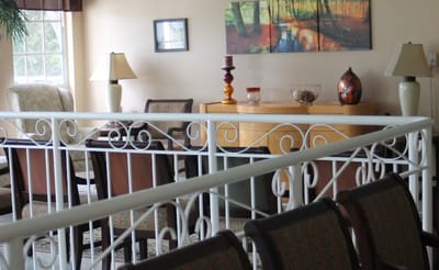 Interior common area with comfortable seating and lamps
