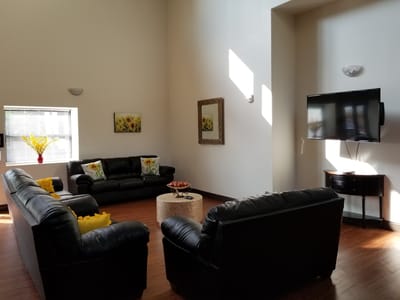 Interior common area with seating and decorations