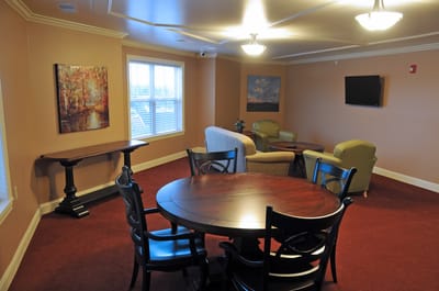 Interior common area with seating and artwork