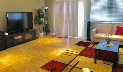 Cozy living room with a television and coffee table
