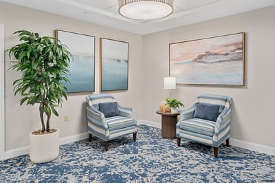 Comfortable seating area in a bright common space