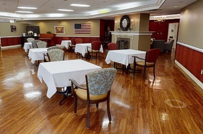 Dining area with tables set for meals