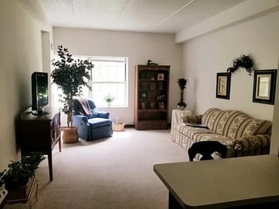 Cozy living room area with a couch and chair