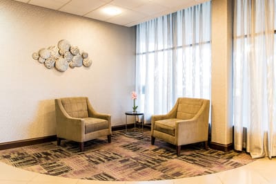 Comfortable seating area in a well-lit lobby