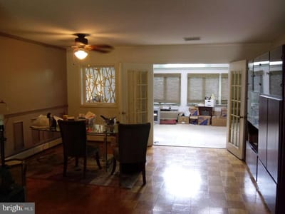 Interior view of a room with a table and chairs