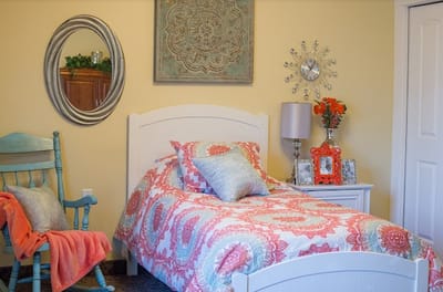 A cozy resident room with decorative elements
