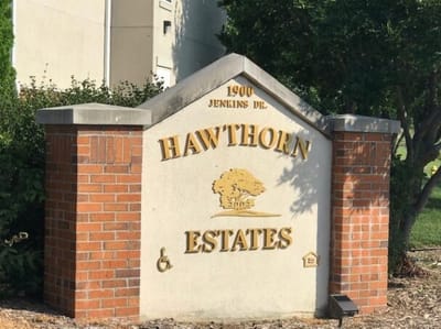 Sign for Hawthorn Estates at the facility entrance