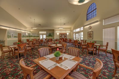Interior dining room with tables and chairs