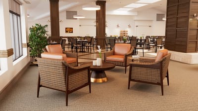 Cozy common area with seating and dining arrangement