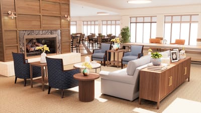 Bright and inviting common area with seating and decor