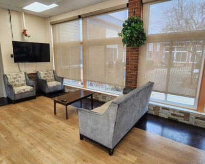 Common area with seating and natural light