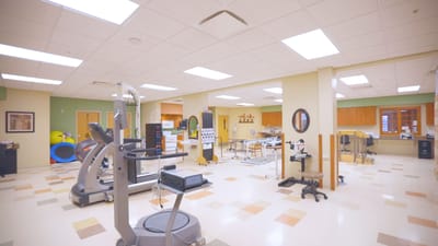 Interior view of a therapy room with equipment