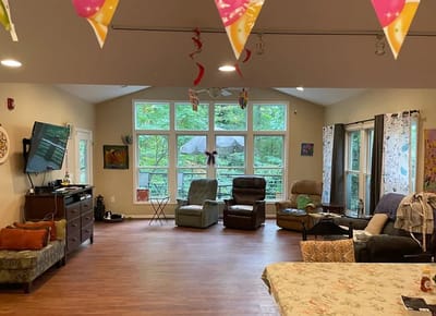 Bright and cozy common area with seating