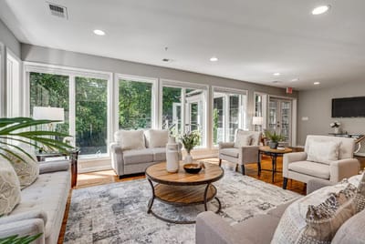 Bright common area with comfortable seating