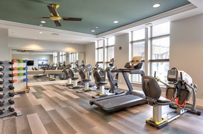 Interior view of a fitness room with exercise equipment