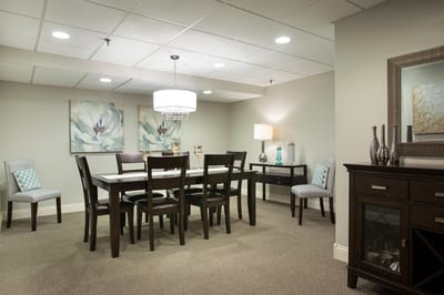 Bright dining room with a stylish table and chairs
