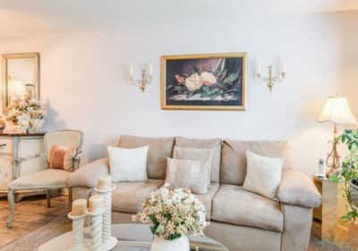 Cozy common area with comfortable furniture and decor
