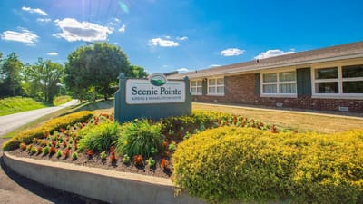 Signage at the entrance of Scenic Pointe Nursing and Rehabilitation Center