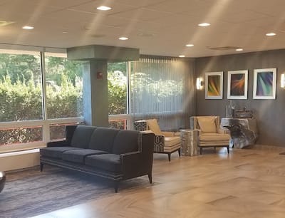 Bright common area with comfortable seating