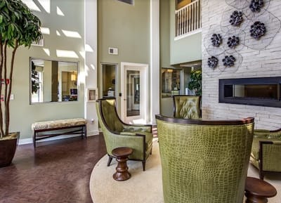 Interior view of a common area with seating and decor