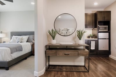 Well-decorated resident room with modern furnishings