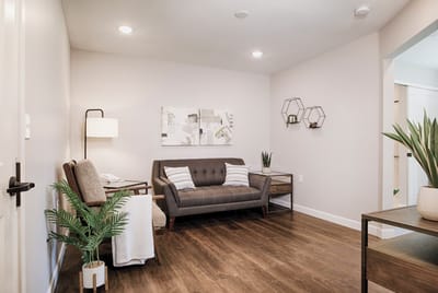 A cozy interior seating area with modern decor