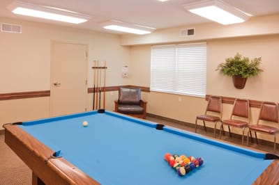 Interior view of a pool table in a common area