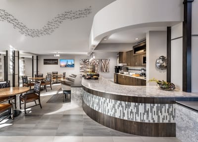 Bright interior common area with modern decor