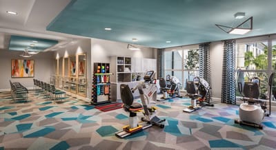 Interior view of a fitness area with exercise equipment